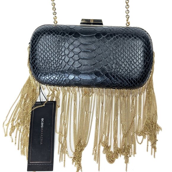BCBG MAX AZRIA Croc Print Gold Fringes Evening Purse - NEW NWT - Picture 16 of 16